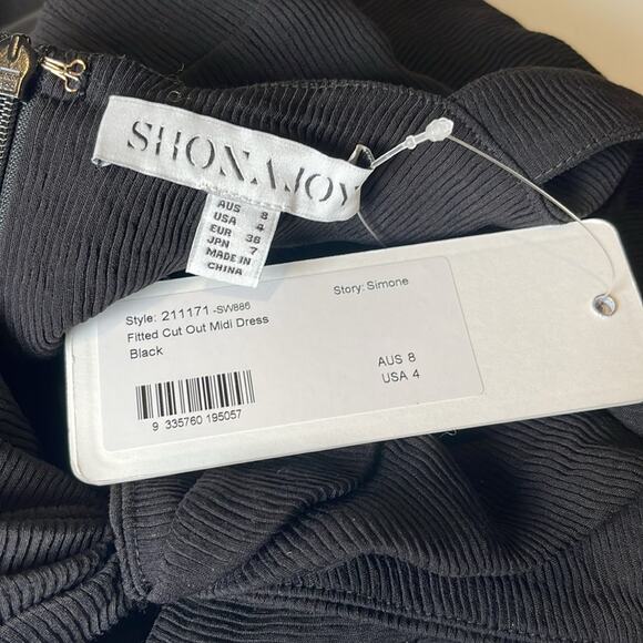 Shona Joy Simone Fitted Cutout Black Midi Dress Size 4 - Picture 7 of 8